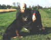 Chris and Battersea in front Alfriston 1999.